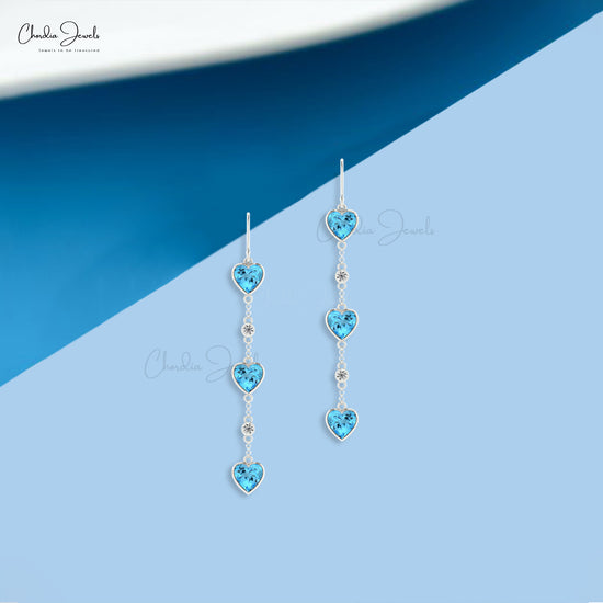 Unique Swiss Blue Topaz Drop Dangle Earring with 14k Gold Ear Wire