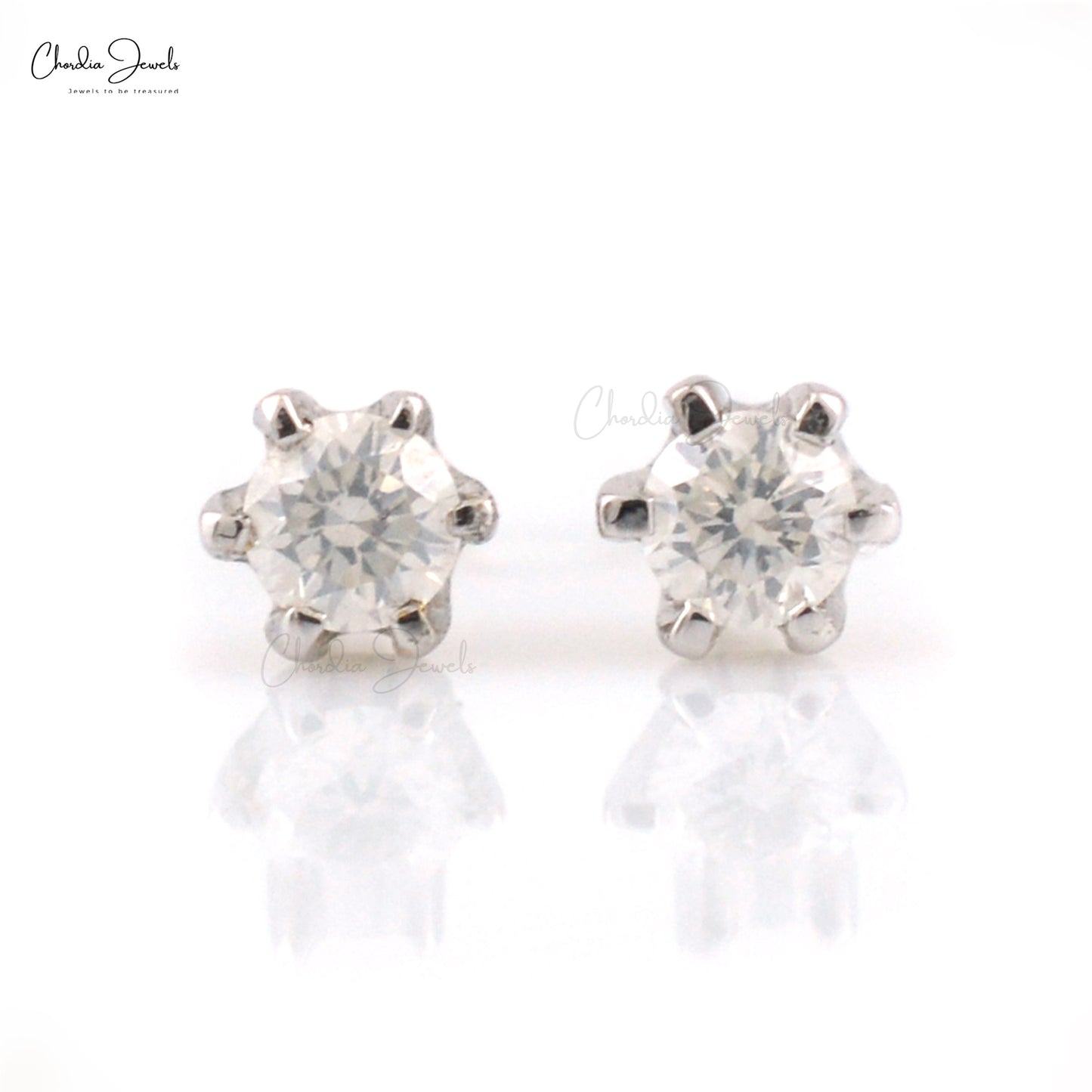 Dainty diamond stud earrings in 14k solid white gold for women