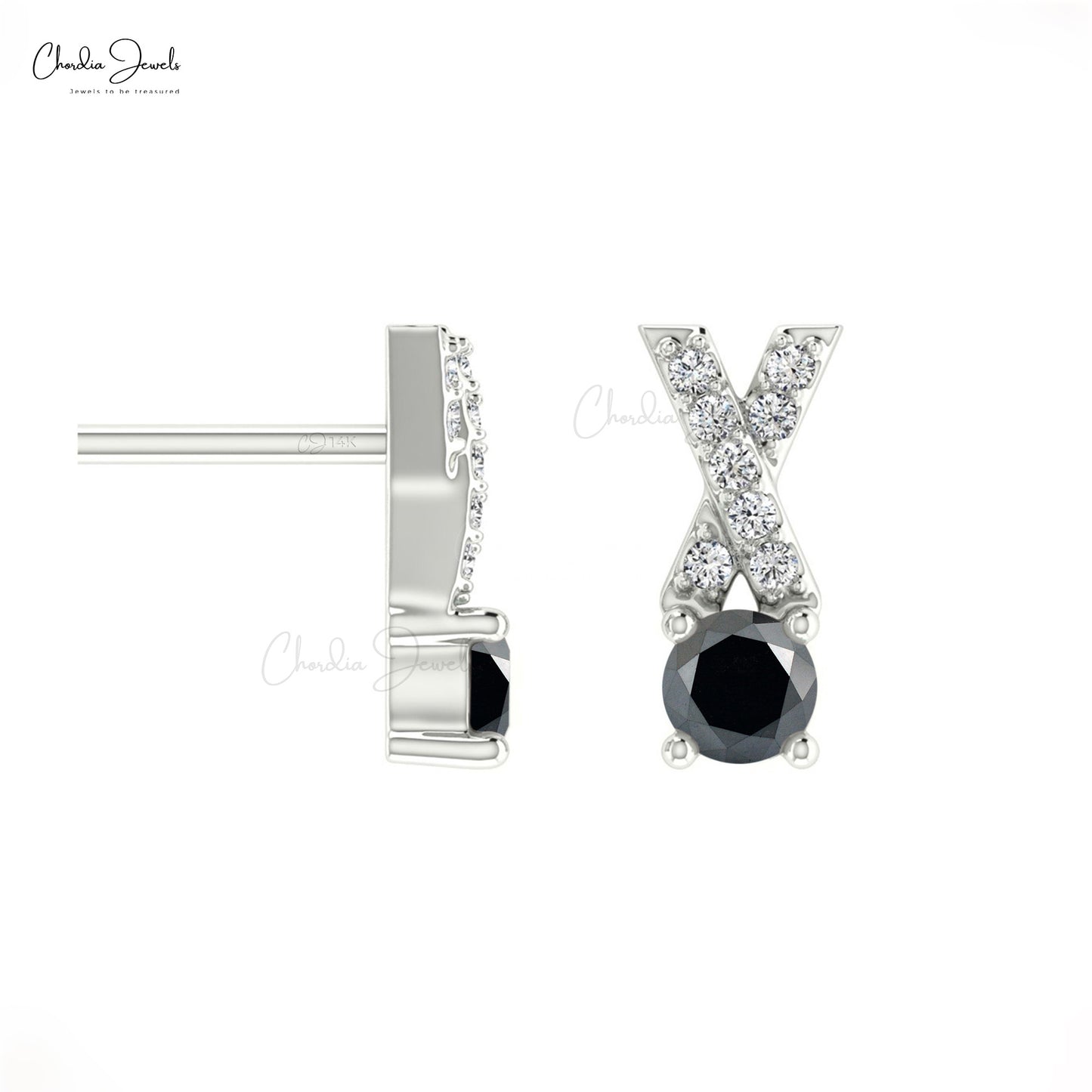 April Birthstone Black Diamond Criss Cross Earring 14k Solid Gold White Diamond Earring  5mm Round Cut Handmade Gemstone Earrings For Wife