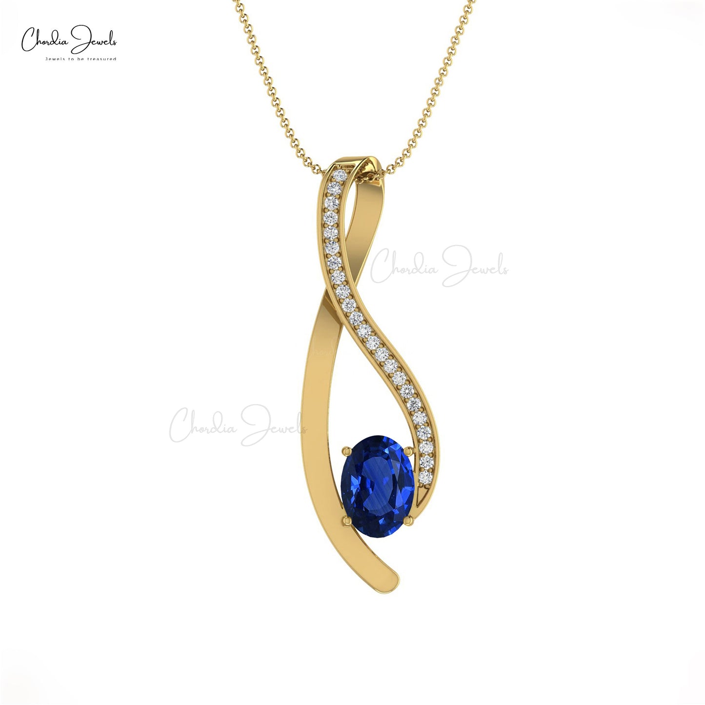 Authentic Blue Sapphire and Diamond Curve Pendant