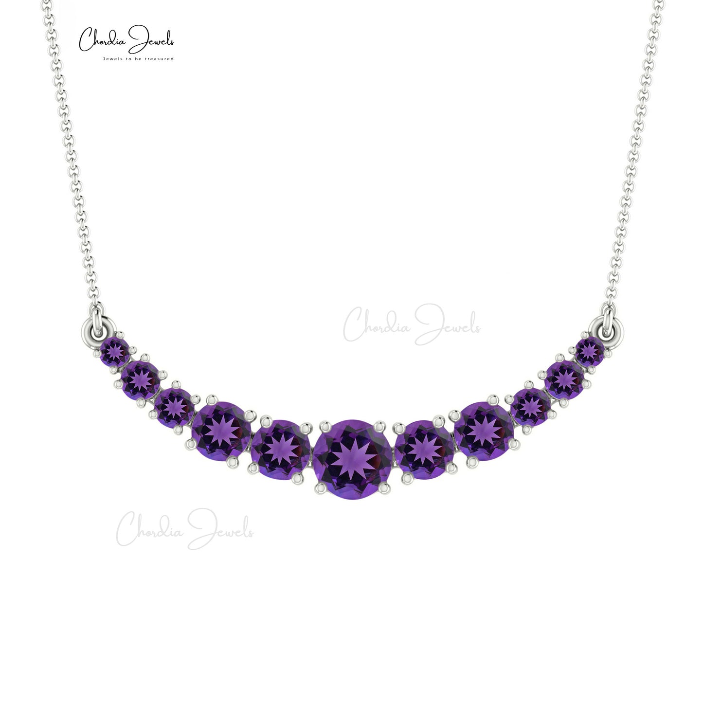 Genuine Amethyst 14k Solid Gold Statement Necklace For Her