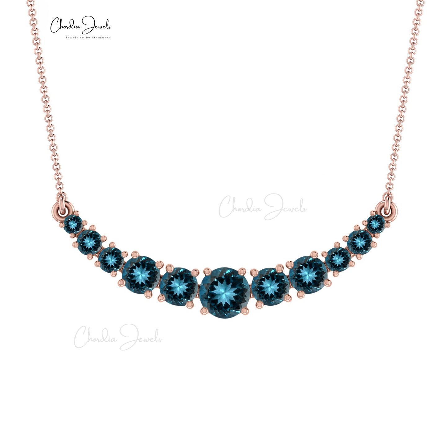 Natural London Blue Topaz Necklace, December Birthstone Necklace, 1.19 Carat Round Faceted Gemstone Necklace, Wedding Gift for Her
