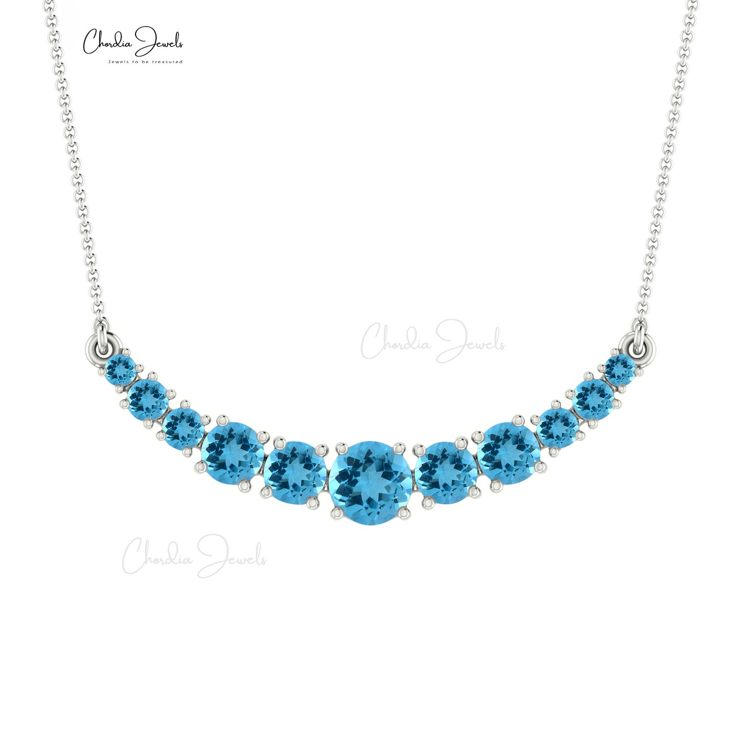 Natural Swiss Blue Topaz Necklace, 14k Solid Gold Round Gemstone Necklace, 1.10 Carat December Birthstone Handmade Necklace Gift for Wife