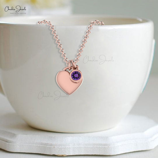 Real 14k Gold Amethyst Gemstone Heart Shaped Necklace February Birthstone Love Necklace