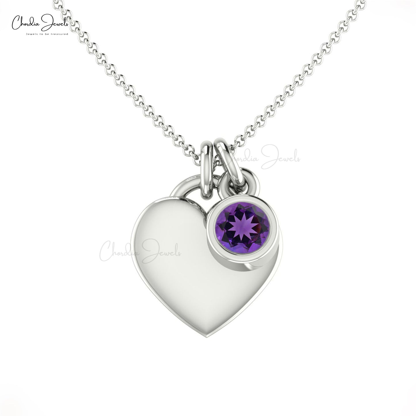 Real 14k Gold Amethyst Gemstone Heart Shaped Necklace February Birthstone Love Necklace