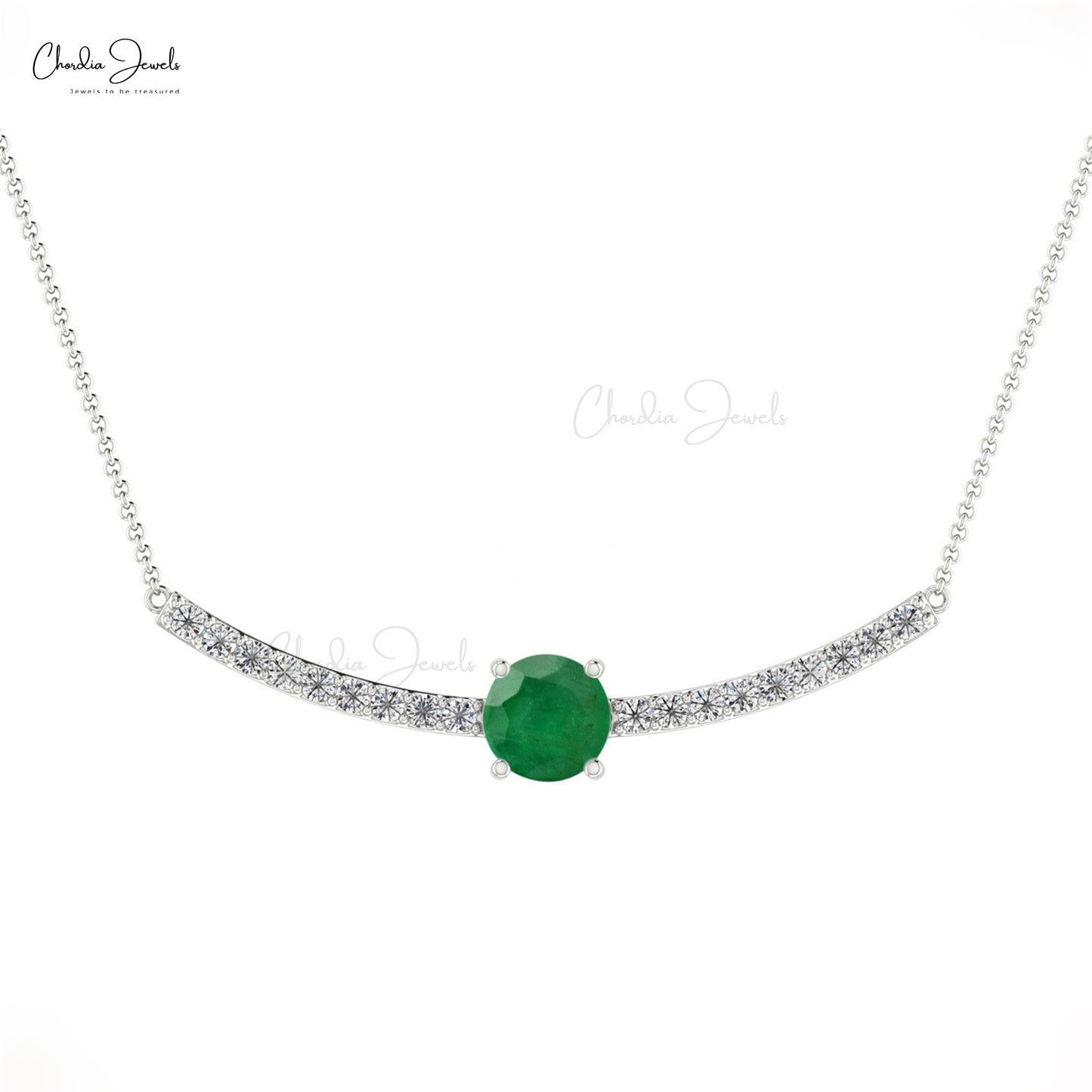 Genuine 0.5ct Emerald Statement Necklace 14k Real Gold Diamond Accents Birthstone Necklace