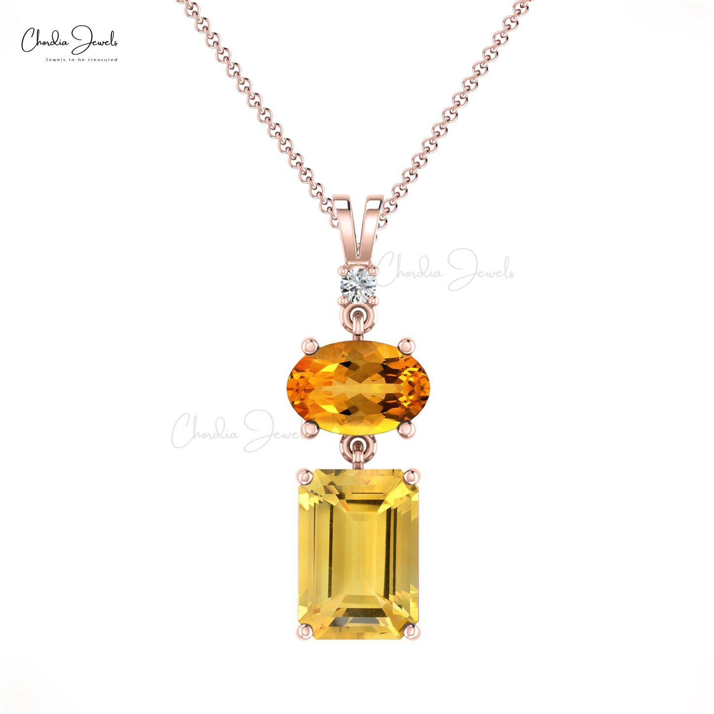 Real 14k Gold April Birthstone Diamond Wedding Pendant 1.3 Ct 4-Prong Set November Birthstone Natural Citrine Pendant Light Weight Jewelry For Her