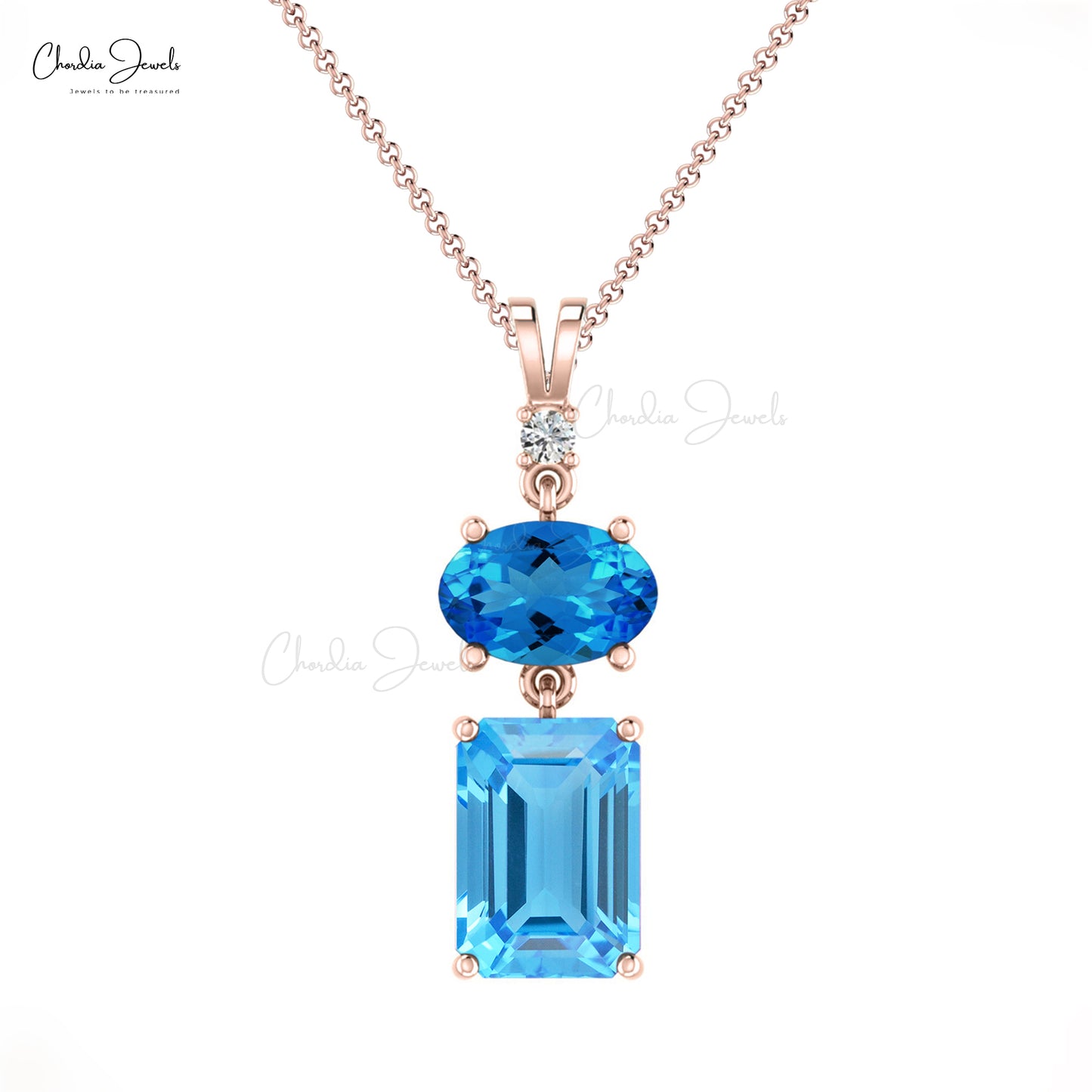 Authentic Blue Topaz 1.78 Ct 4-Prong Set Pendant For Women 14k Solid Gold April Birthstone Diamond Accented Pendant Hallmarked Jewelry