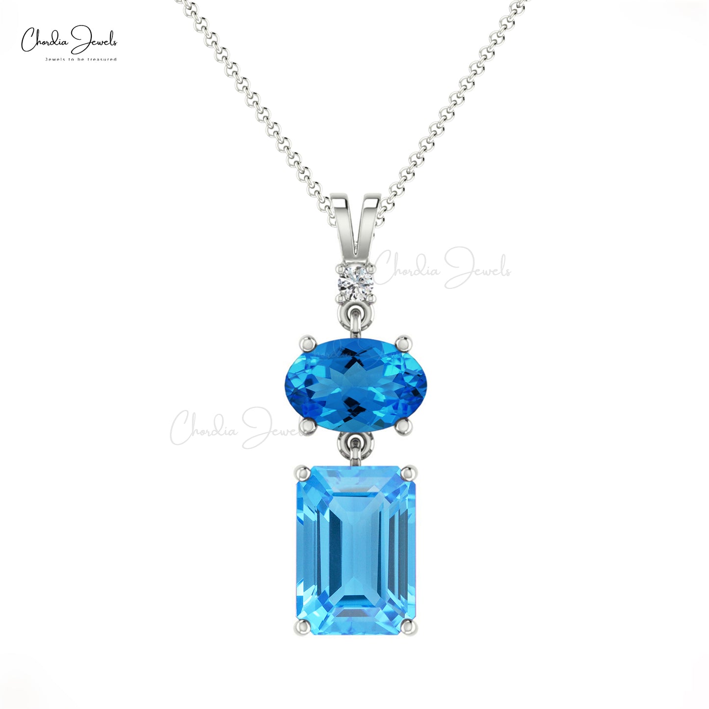Diamond Accent Pendant with Genuine Swiss Blue Topaz