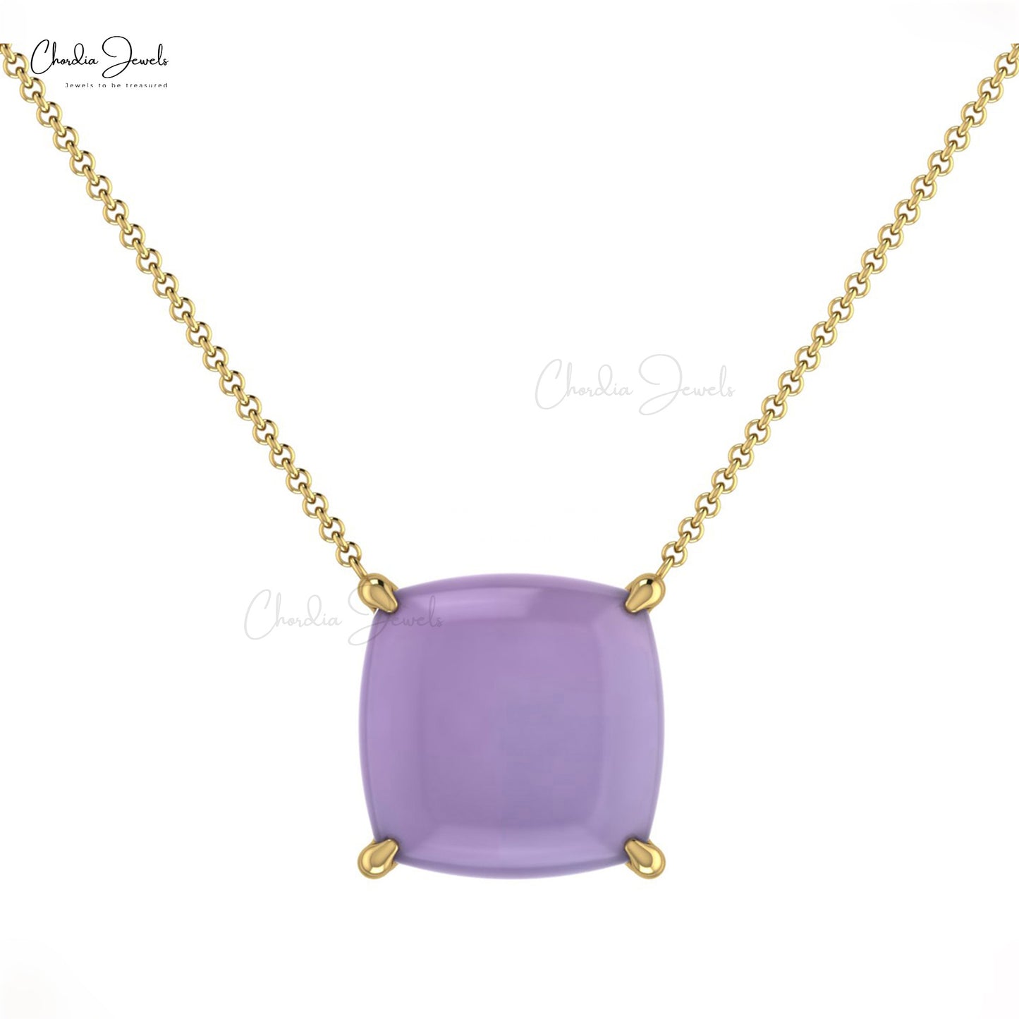 Genuine Chalcedony Gemstone 14K Real Gold Single Stone Necklace