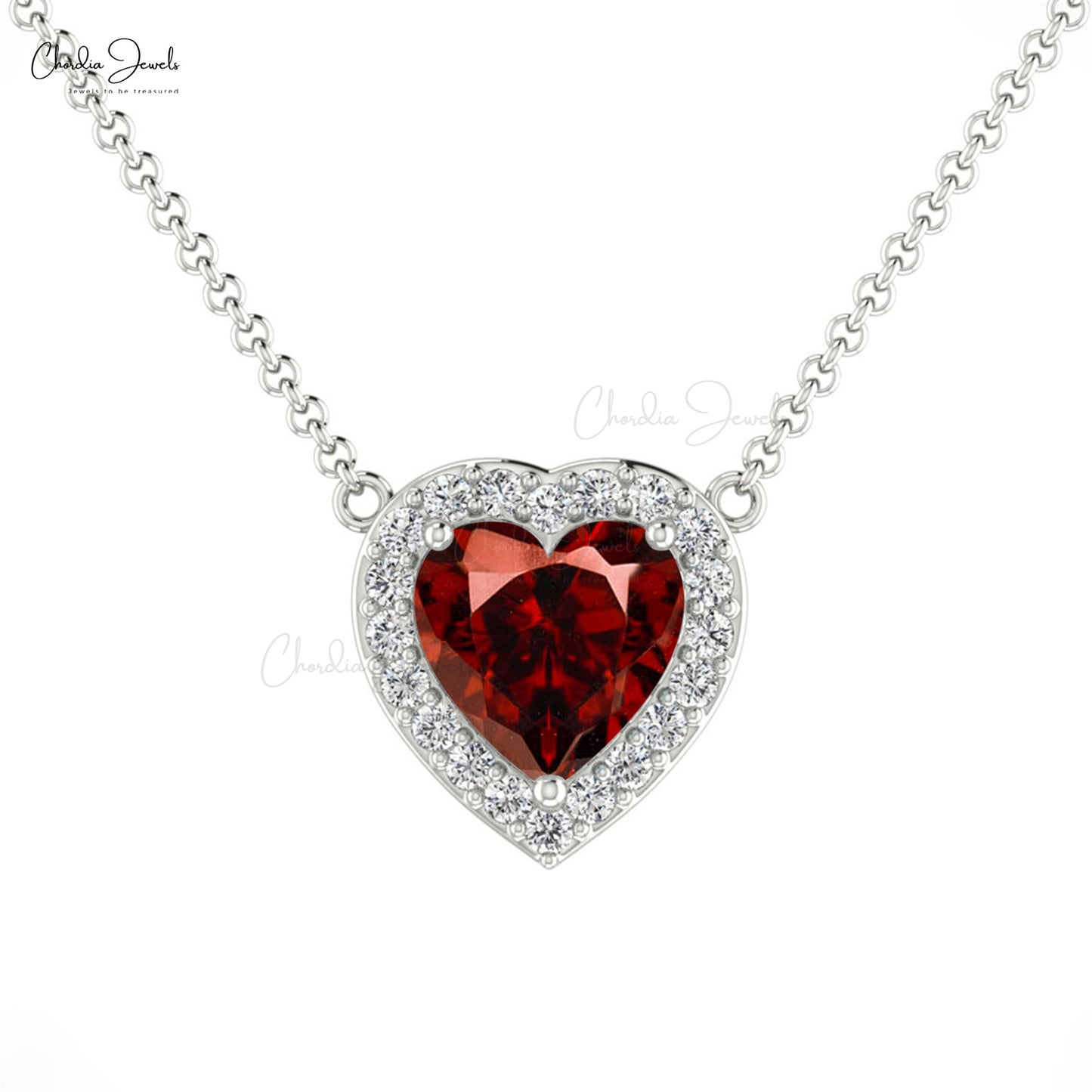 Genuine 0.6ct Red Garnet Solitaire Necklace 14k Solid Gold Diamond Halo Heart Necklace