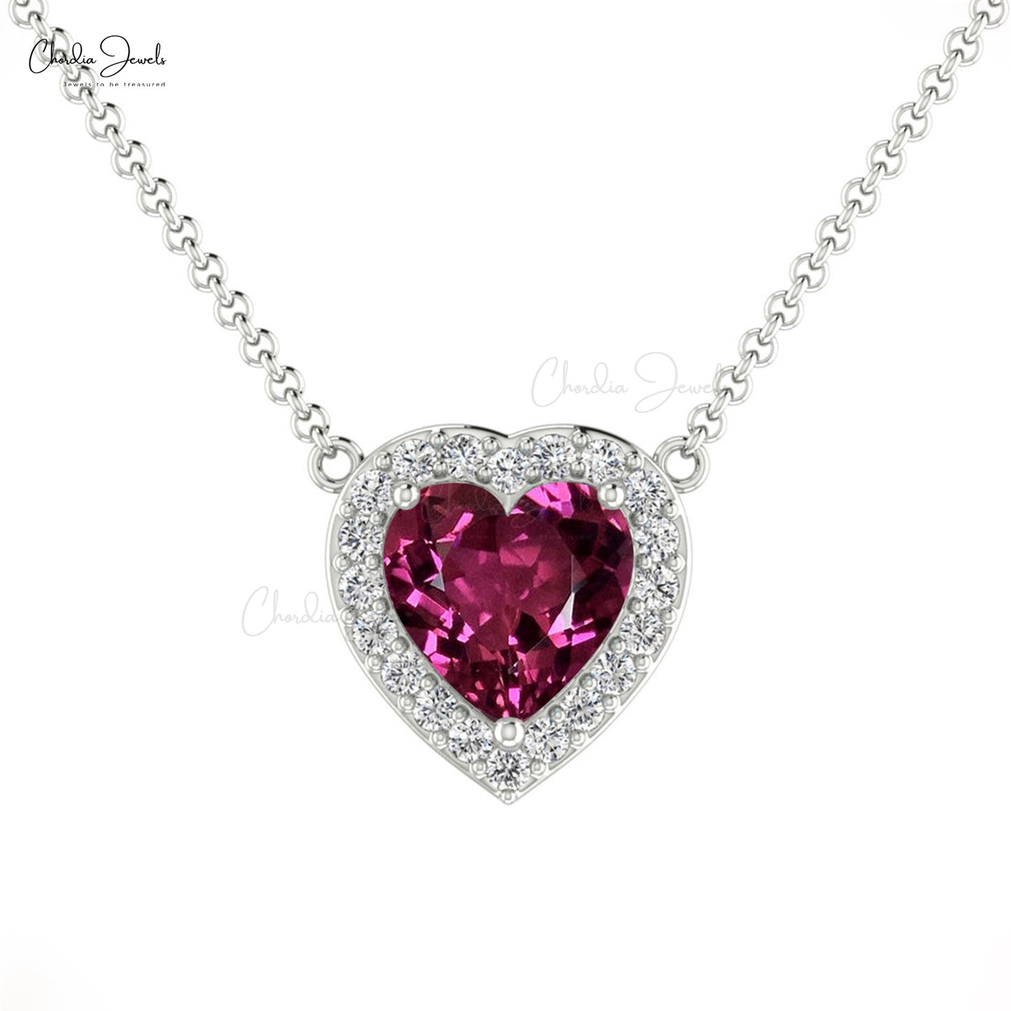 Genuine Rhodolite Garnet & Diamond Halo Heart Necklace
