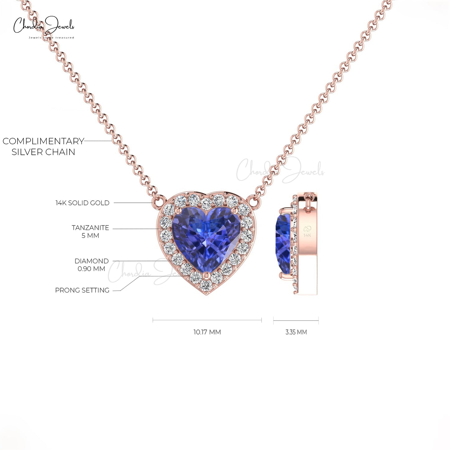 Heart Shape Gemstone Halo Necklace With Diamonds