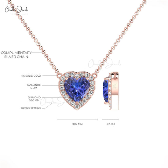 Heart Shape Gemstone Halo Necklace With Diamonds