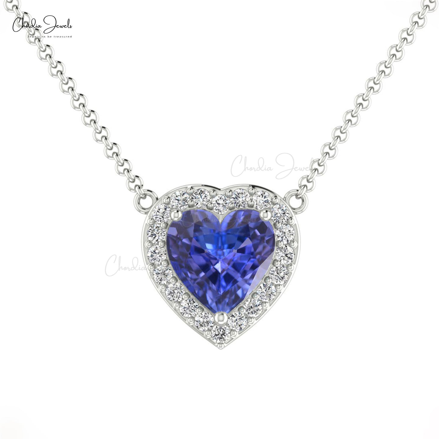 Heart Shape Gemstone Halo Necklace With Diamonds