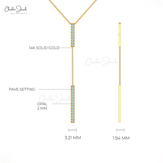 Pave Set Opal Gemstone 14k Solid Gold Y-Drop Necklace