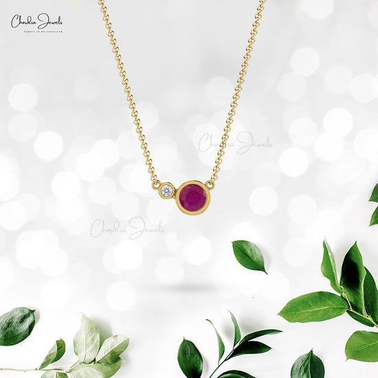 Authentic Ruby & Diamond 14k Solid Gold Dual Birthstone Necklace