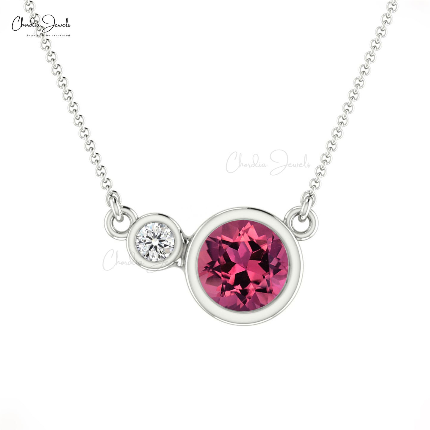 Dainty pink gemstone necklace, perfect gift for her by Chordia Jewels.