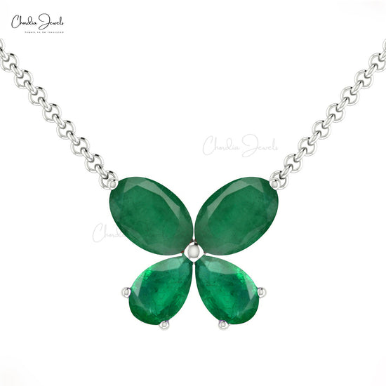 Dainty Butterfly Necklace Real 14k Gold Minimalistic Pendant Necklace Studded With Genuine Green Emerald Jewelry for Birthday Gift