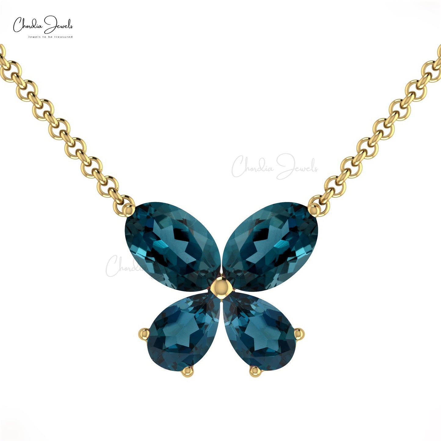Prong Set 1.2CT London Blue Topaz Butterfly Necklace 14k Solid Gold Modern Necklace For Girls