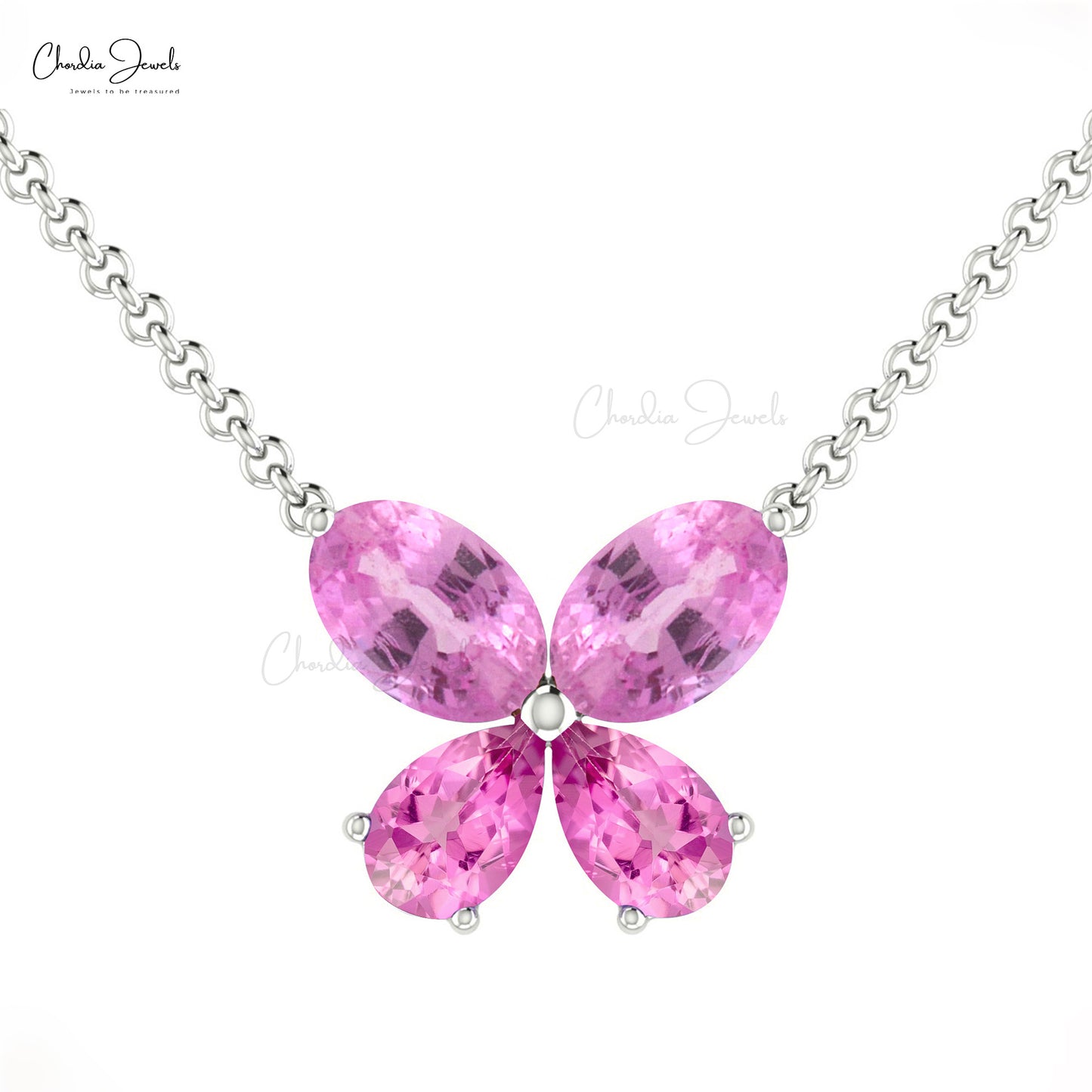 Natural 1.3ct Pink Sapphire Papillon Necklace 14k Real Gold Classic Butterfly Pendant Necklace