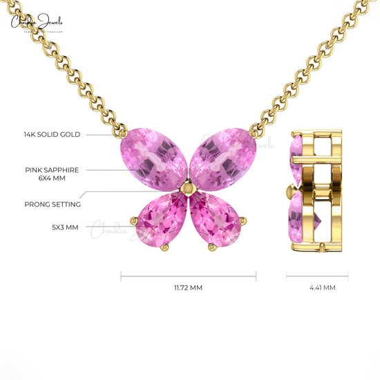 Natural 1.3ct Pink Sapphire Papillon Necklace 14k Real Gold Classic Butterfly Pendant Necklace