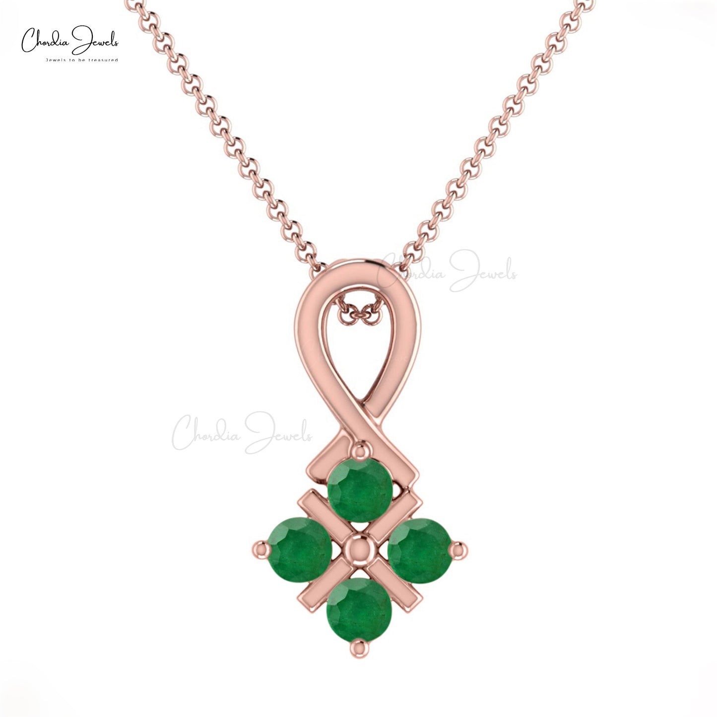 Twisted Pendant In 14k Solid Gold Genuine Emerald Gemstone Minimalist Pendant For Women