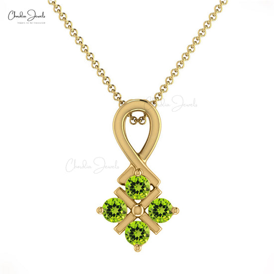 Classic Hot Sale Twisted Pendant Round Green Peridot Gemstone Pendant Necklace 14k Pure Gold Fine Jewelry For Anniversary Gift