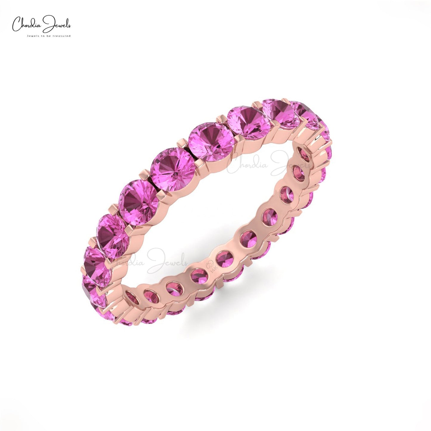 Natural Pink Sapphire Eternity Wedding Band Ring for Her