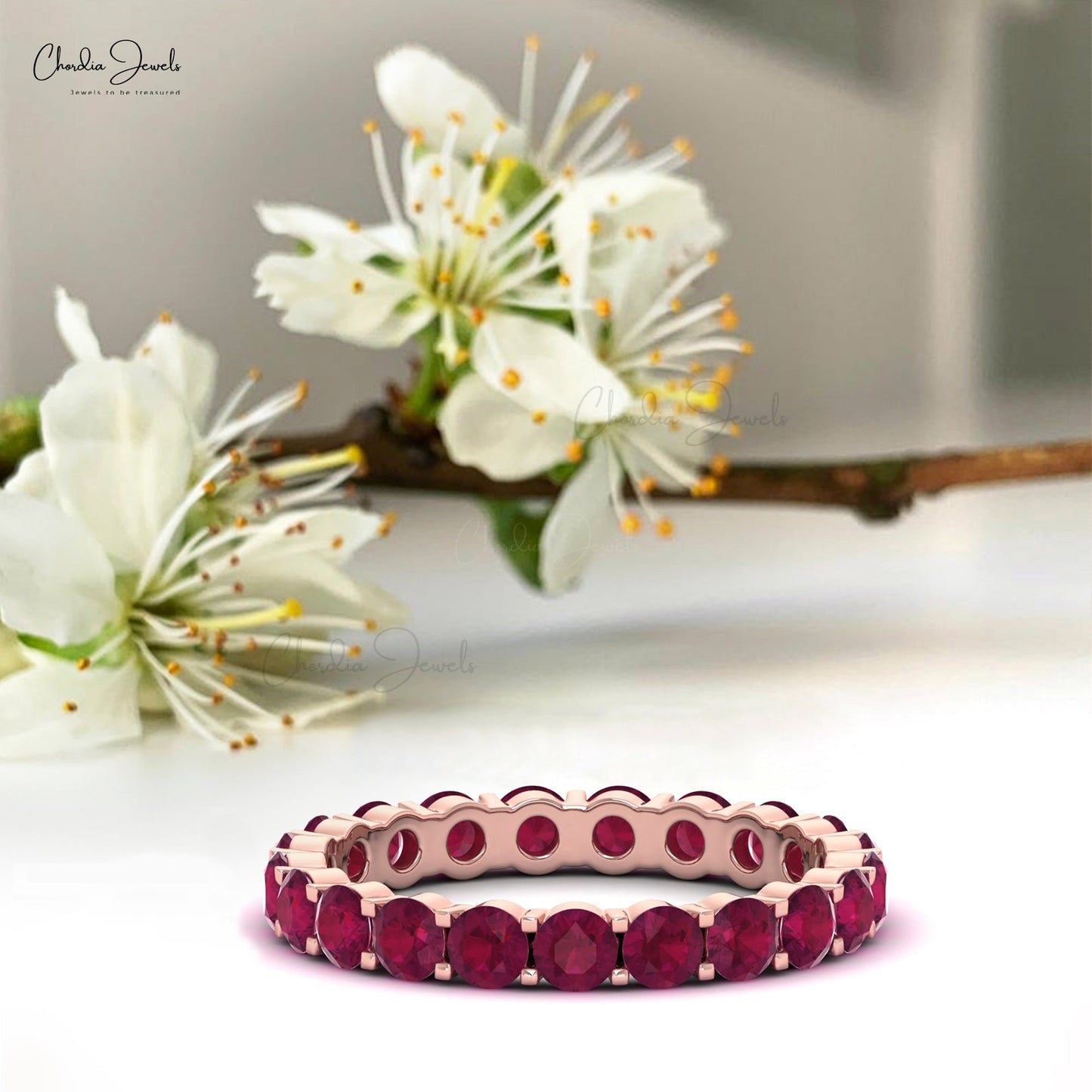 Petite Natural Round Cut Ruby Eternity Stackable Wedding Ring