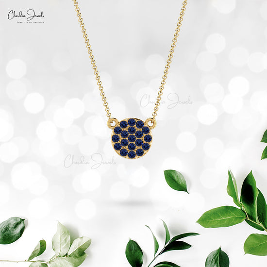 Natural 14K Gold Blue Sapphire Dainty Necklace with Cable chain
