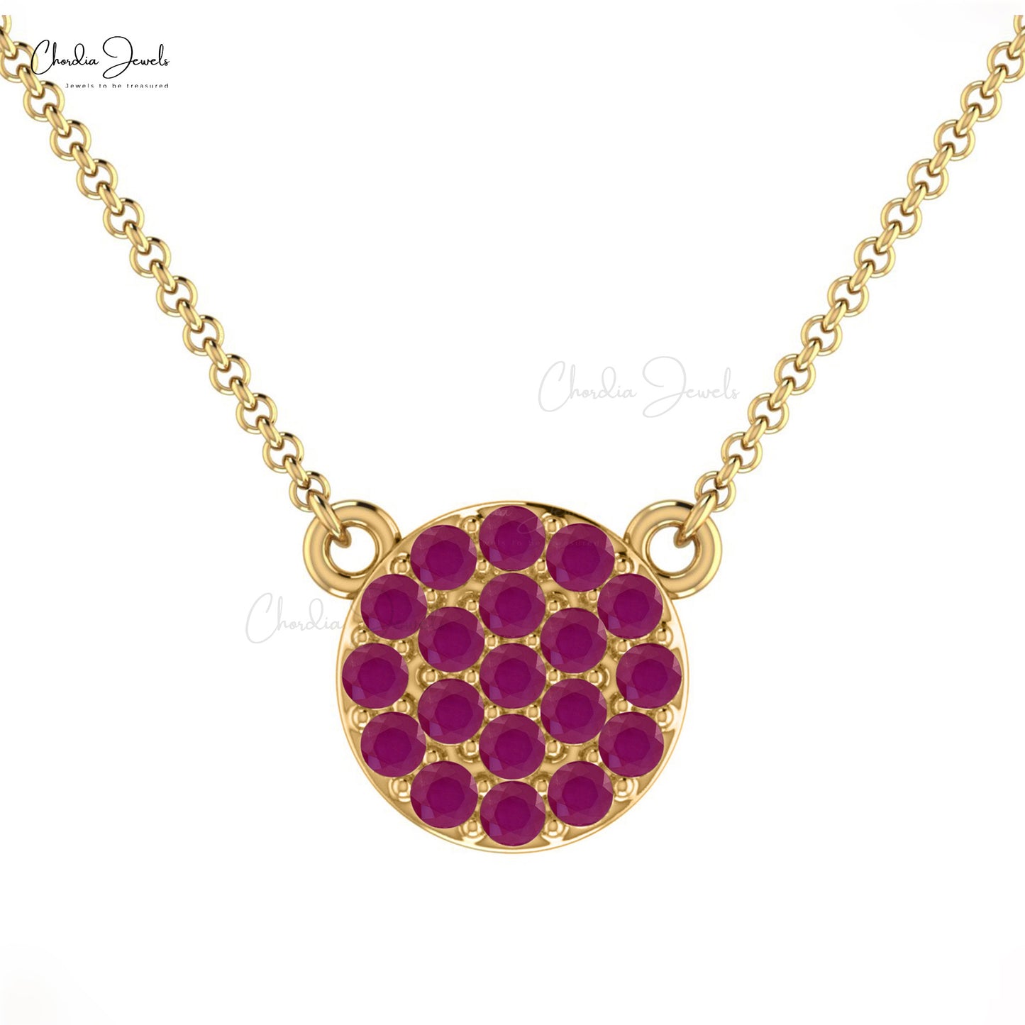 Dainty Ruby Cluster Halo Necklace for Women with Solid 14k Gold