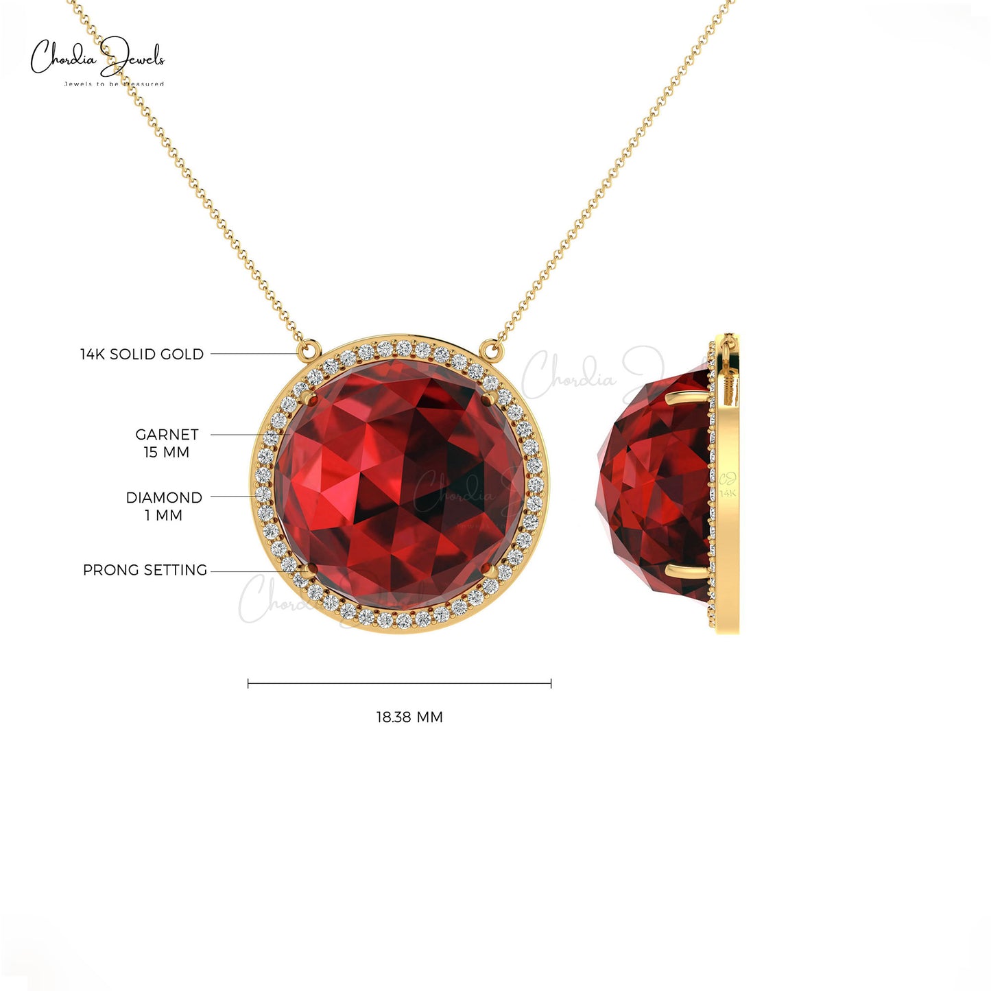 Natural Garnet Necklace in 14k Solid Gold Diamond Necklace