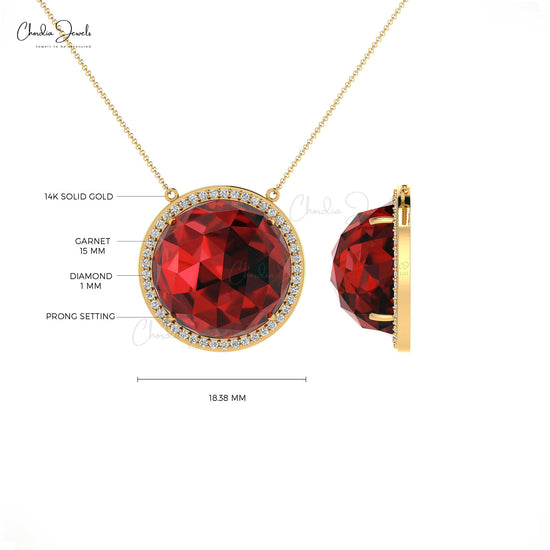 Natural Garnet Necklace in 14k Solid Gold Diamond Necklace