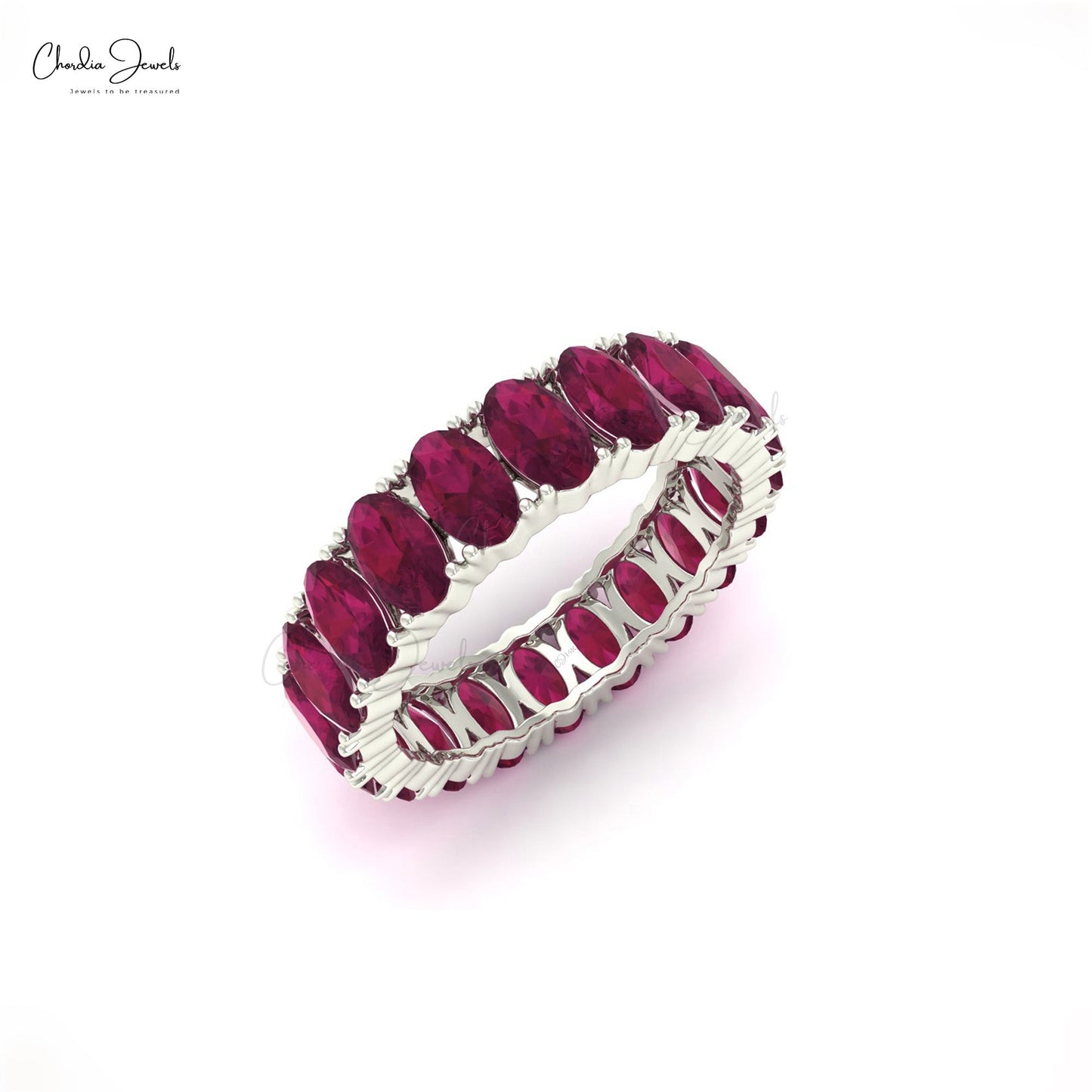 Natural Ruby Full Eternity Band, 14k Solid Gold Ruby Eternity Ring, 5x3 Oval Cut Handmade Gemstone Ring, Gift For Her