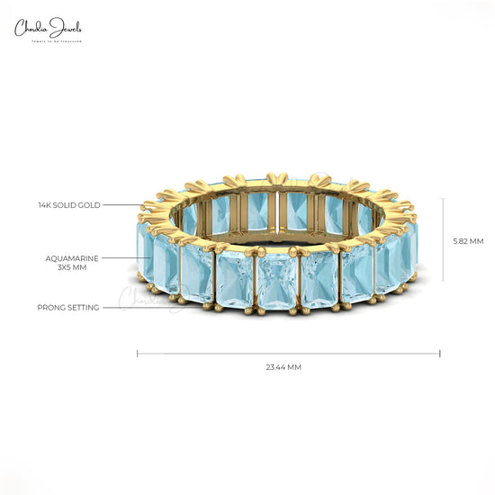 Natural Aquamarine Full Eternity Band in14k Solid Gold Eternity Band Ring