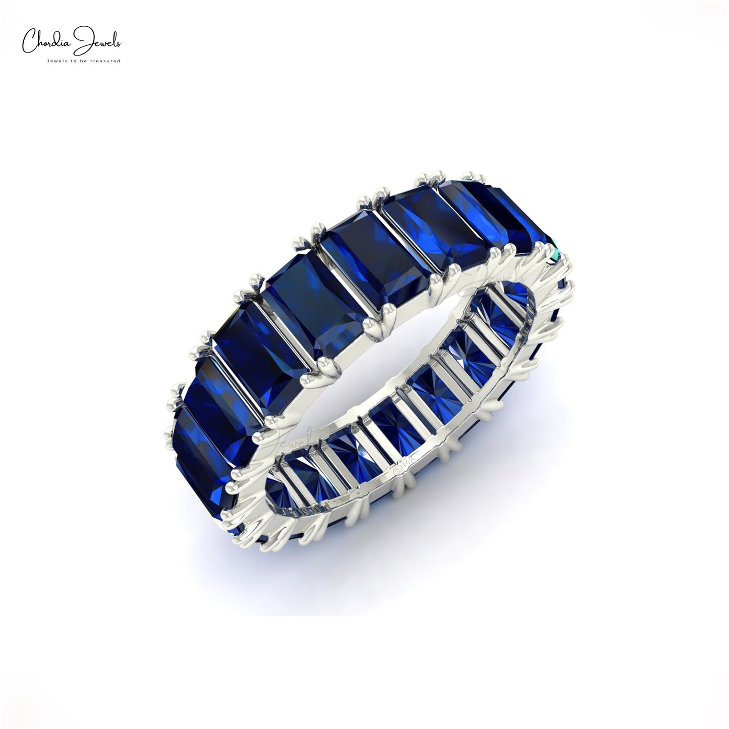 Classic Octagon Cut 5X3MM Blue Sapphire Eternity Band Ring for Wedding Gift