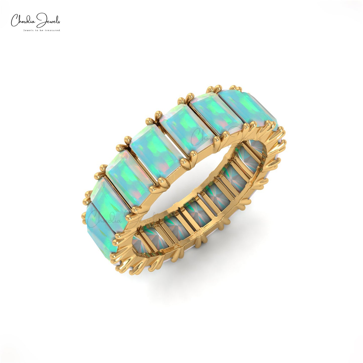 3.8 Carat Natural Opal Full Eternity Band, October Birthstone 14k Solid Gold Eternity Band Ring