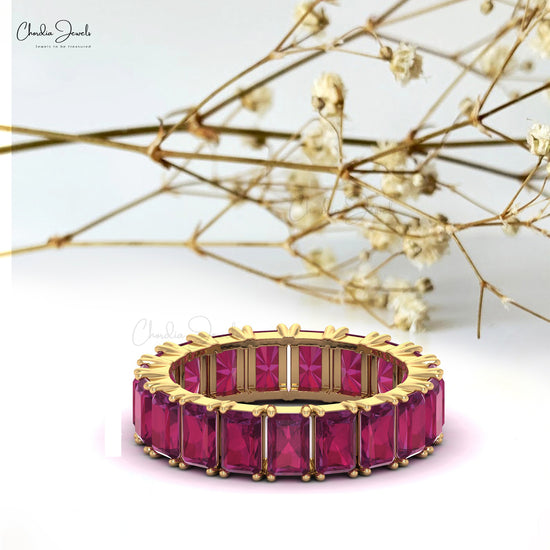 5x3 mm Octagon Cut Natural Ruby Full Eternity Band, 14k Solid Gold Band Ring For Women