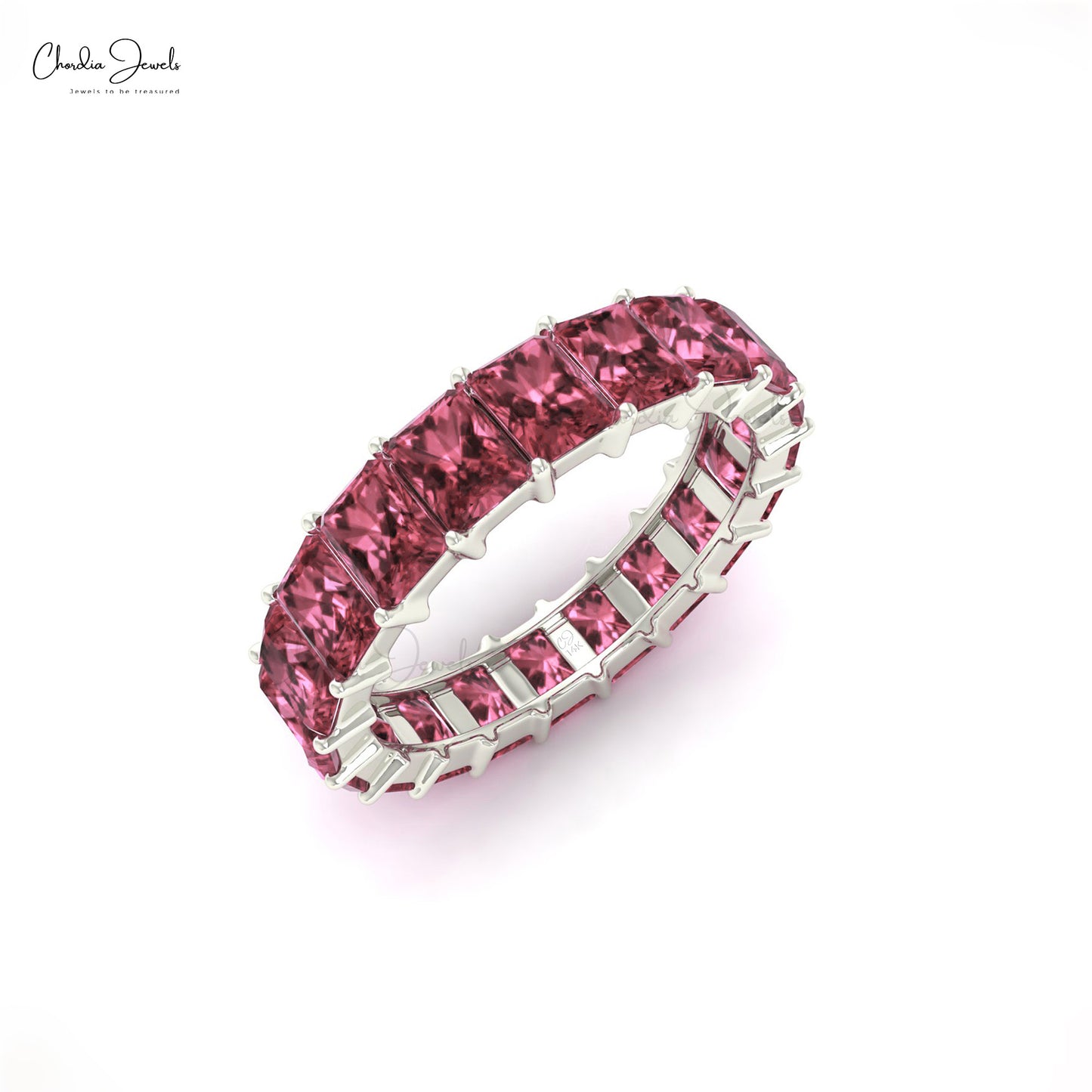 4.8 Carat Natural Pink Tourmaline Eternity Gemstone Band, 14k Solid Gold Band Ring For Women