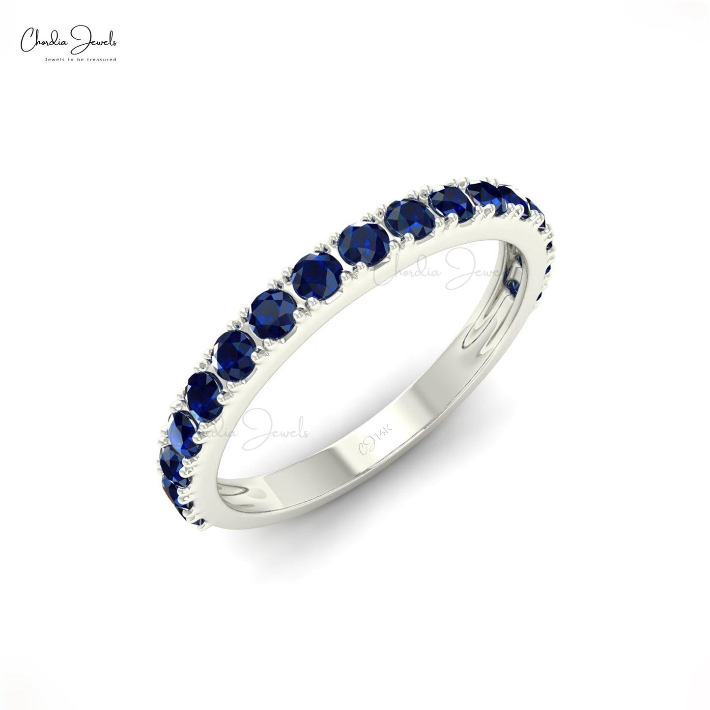 0.51Cts Natural Blue Sapphire Band Round Half Eternity Band - Chordia Jewels
