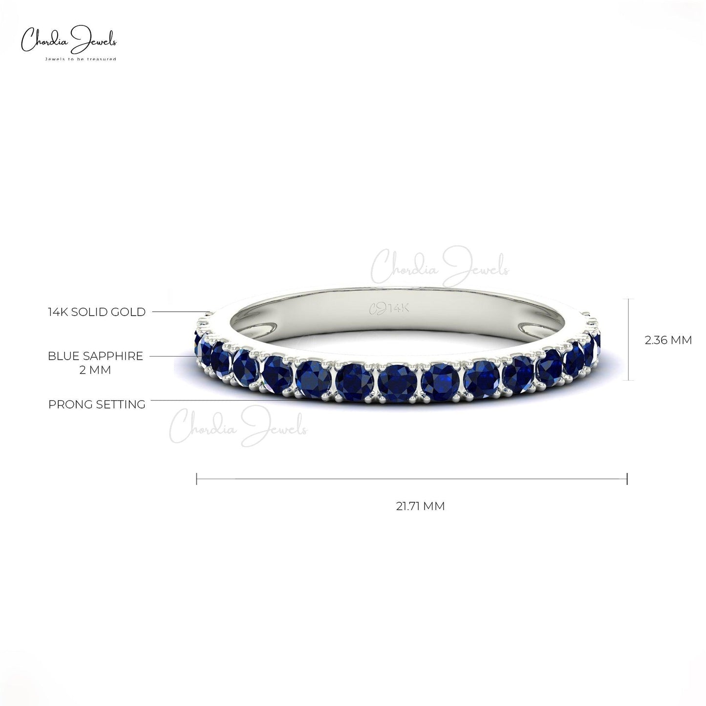 0.51Cts Natural Blue Sapphire Band Round Half Eternity Band - Chordia Jewels