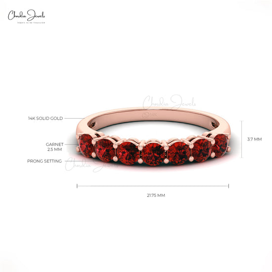 Red Garnet Half Eternity Band For Anniversary in 14k Solid Gold