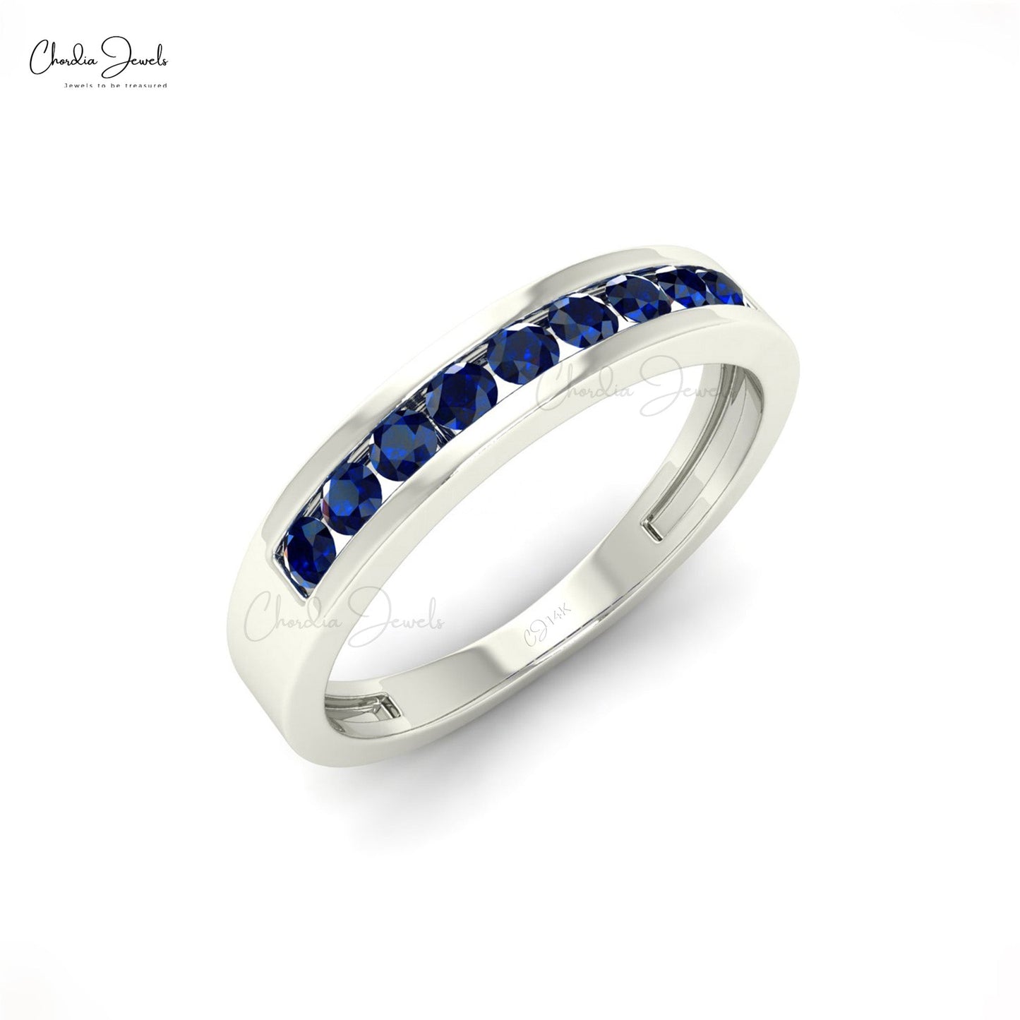 14K Solid Gold Blue Sapphire Ring For Wedding Gift