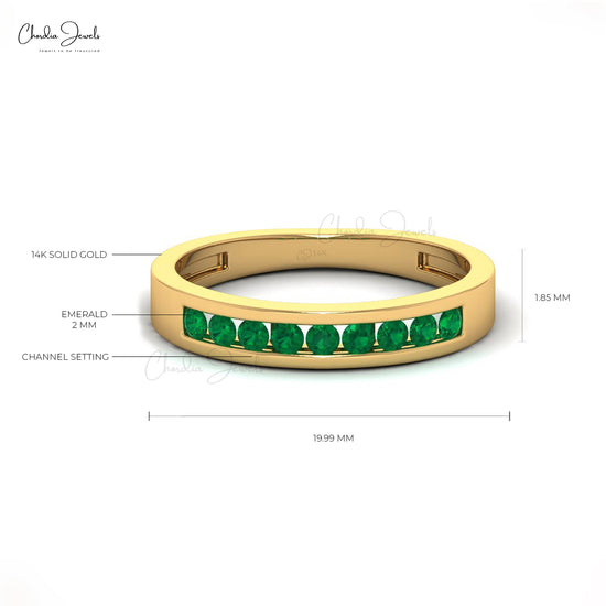 Natural 2mm Round Cut Emerald Eternity Band in 14k Solid Gold