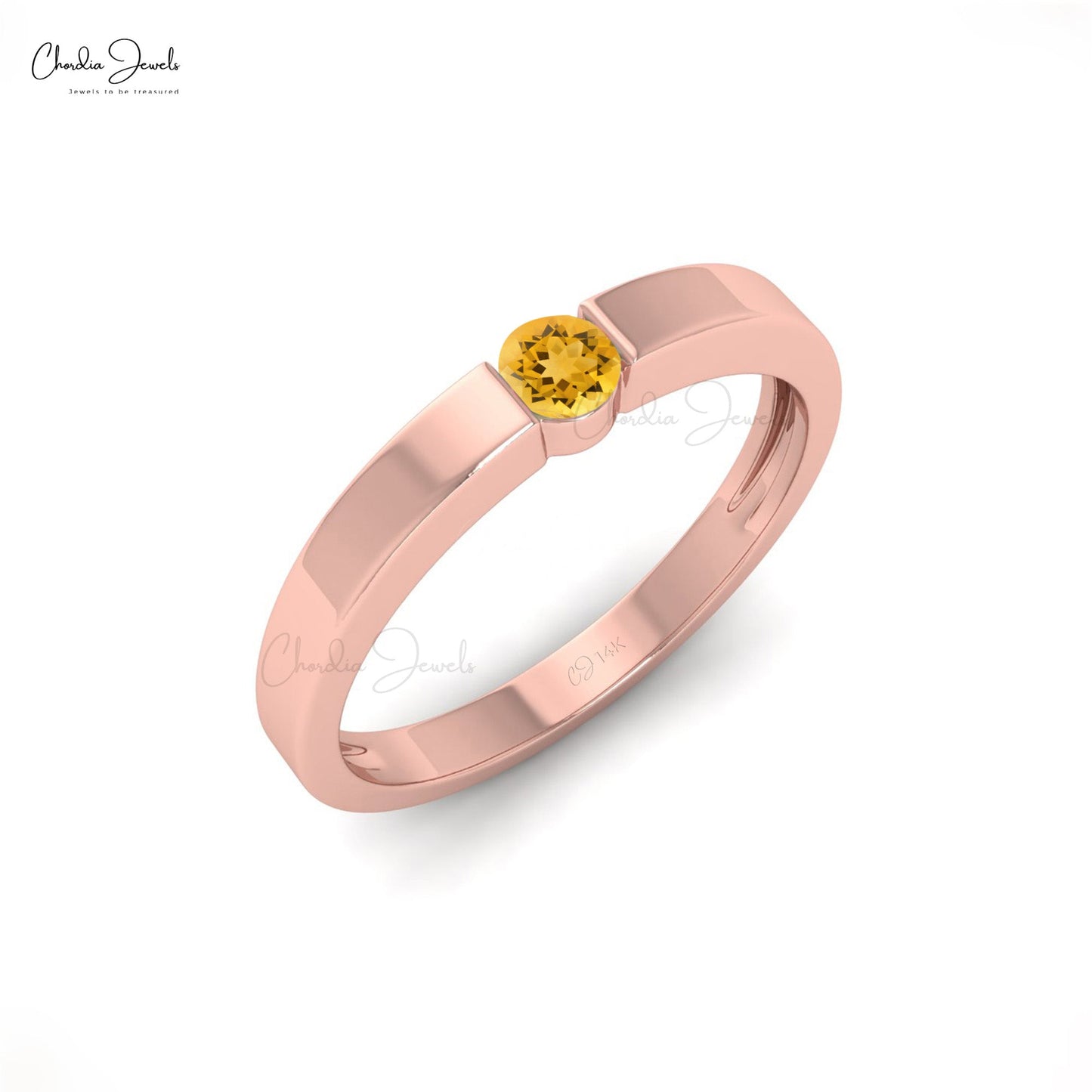 Natural 14K Solid Gold Round Cut Citrine Solitaire Ring