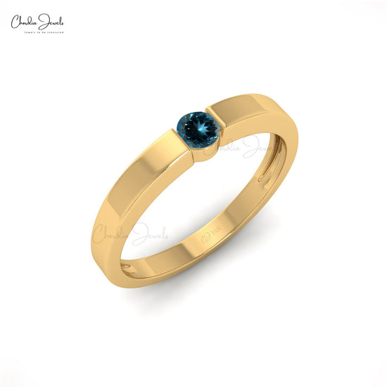 1.05 Carats Natural London Blue Topaz Dainty Ring, 14K Solid Gold Gemstone Solitaire Ring For Anniversary Gift