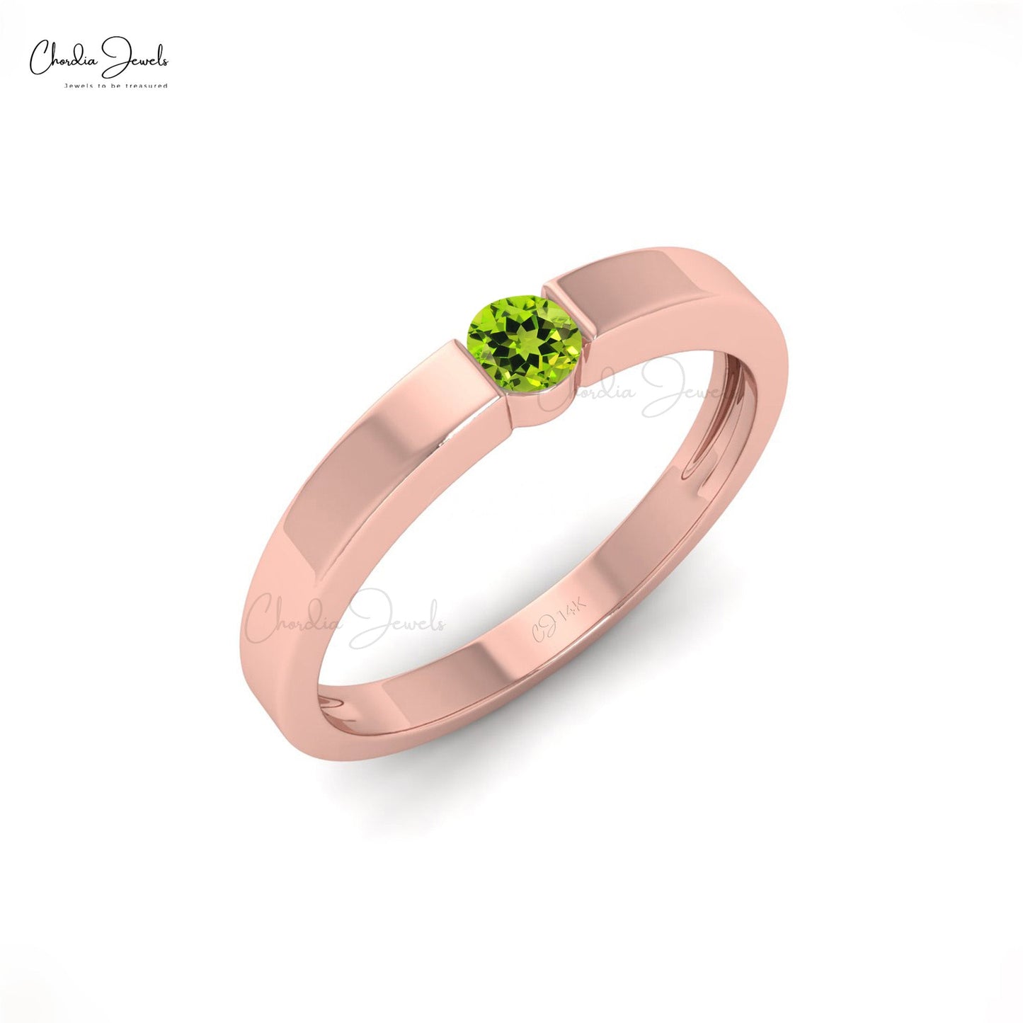 Genuine Round Cut Green Peridot Solitaire Ring For Gift
