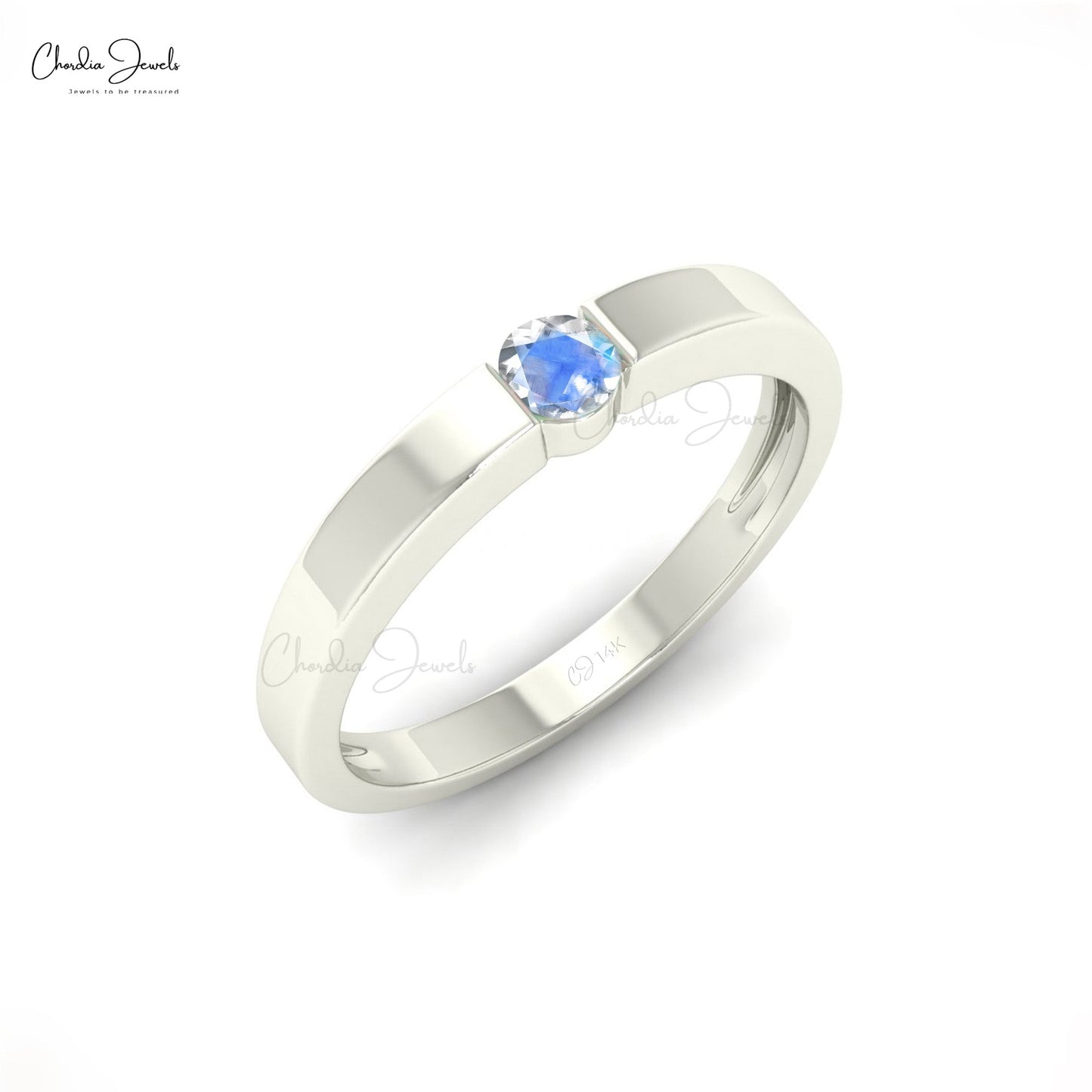 AAA Natural Rainbow Moonstone Solitaire Ring for Woman in 14K Gold