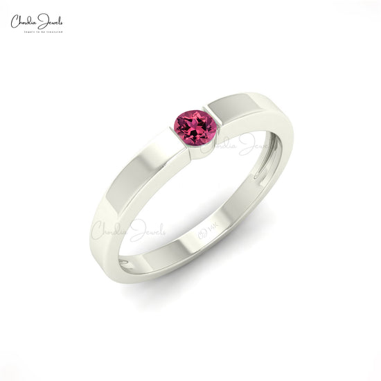 Natural 3mm Round Cut Pink Tourmaline Solitaire Ring For Her, 14K Solid Gold Sharing Prong Gemstone Solitaire Ring For Birthday Gift